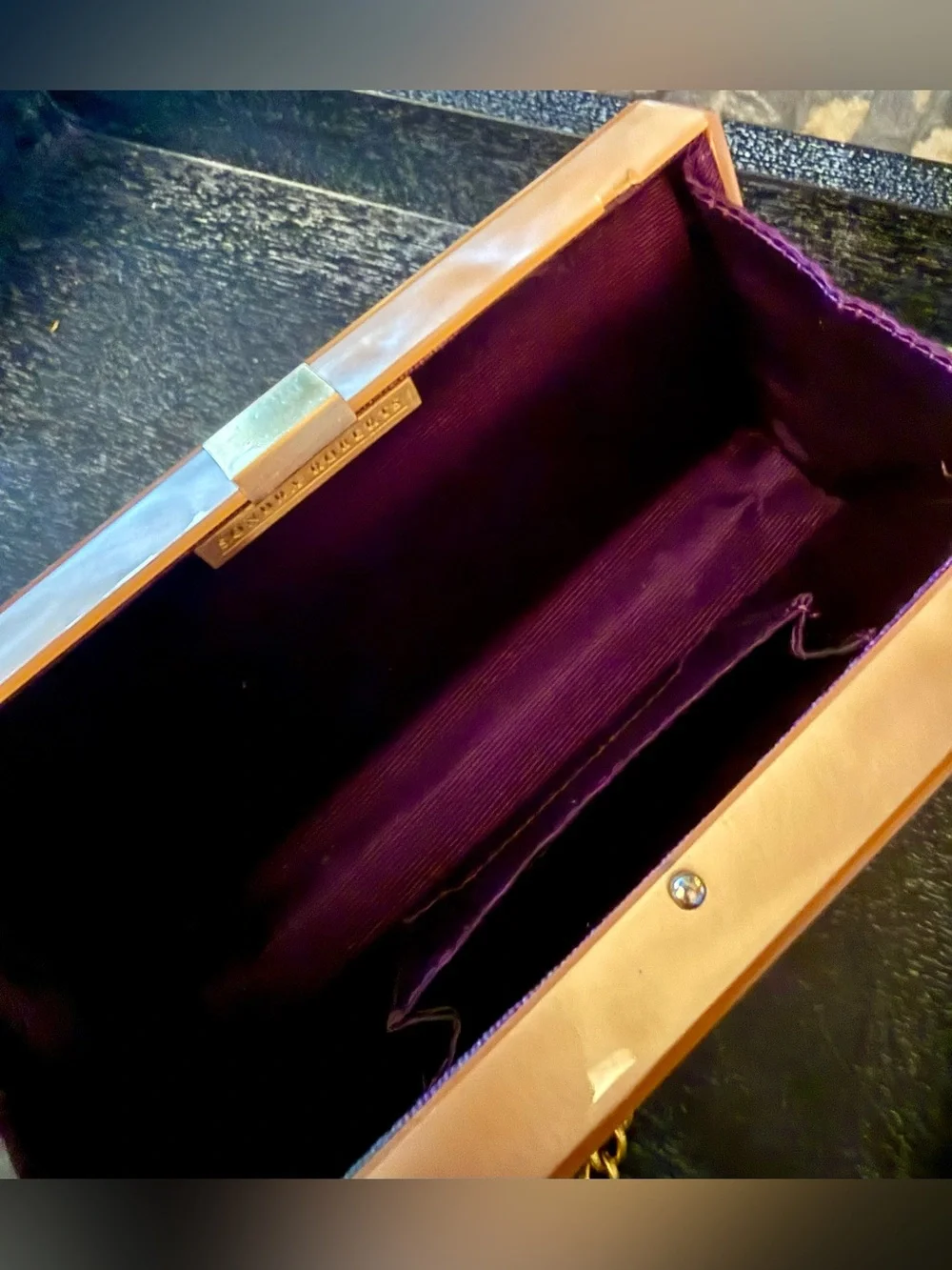 Sondra Roberts Multi-Color Swirl Velvet Clutch with Gold Frame & Gold Chain